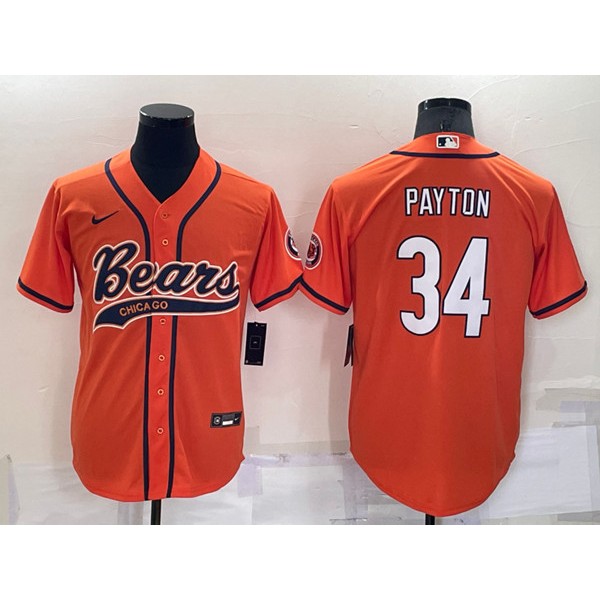 Chicago Bears #34 Walter Payton Orange Cool Base Stitched Baseball Jersey