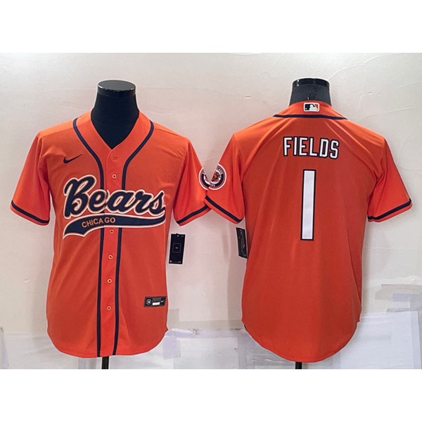 Chicago Bears #1 Justin Fields Orange Cool Base Stitched Baseball Jersey
