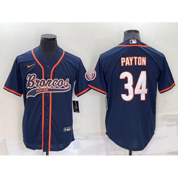 Chicago Bears #34 Walter Payton Navy Cool Base Stitched Baseball Jersey