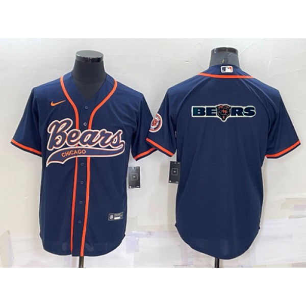 Chicago Bears Navy Team Big Logo With Patch Cool Base Stitched Baseball Jersey