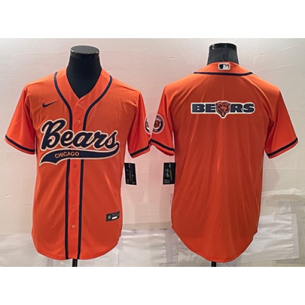 Chicago Bears Orange Team Big Logo With Patch Cool Base Stitched Baseball Jersey