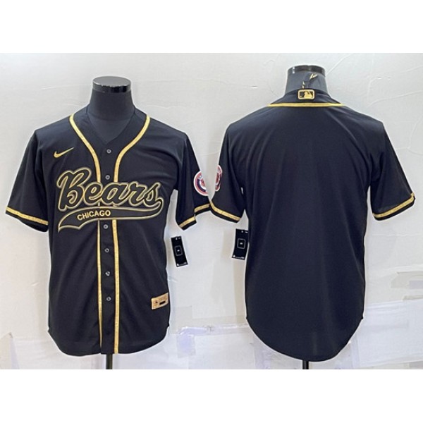 Chicago Bears Blank Black Gold With Patch Cool Base Stitched Baseball Jersey