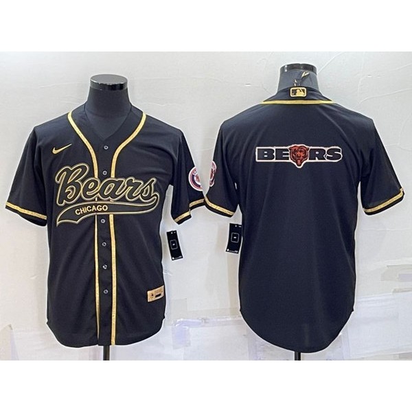 Chicago Bears Black Gold Team Big Logo With Patch Cool Base Stitched Baseball Jersey