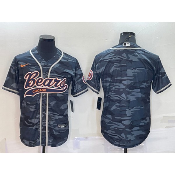 Chicago Bears Blank Gray Camo With Patch Cool Base Stitched Baseball Jersey