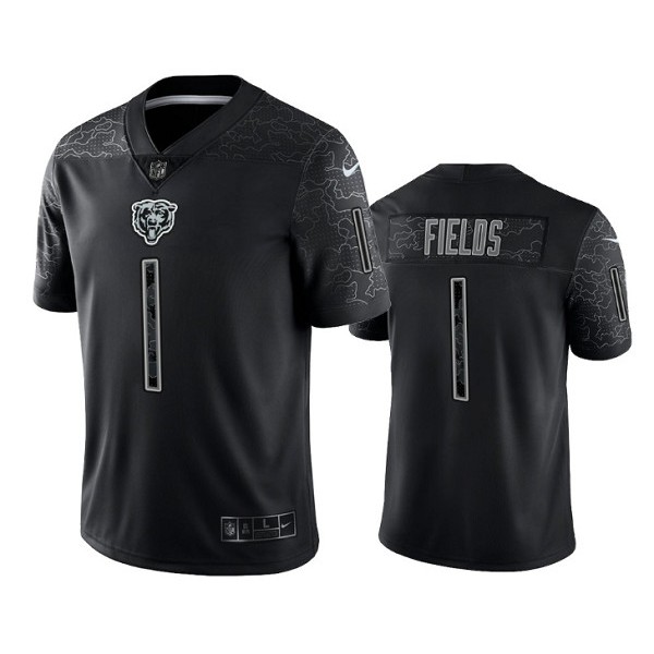 Chicago Bears #1 Justin Fields Black Reflective Limited Stitched Football Jersey