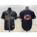 Chicago Bears #34 Walter Payton Black Gold Team Big Logo With Patch Cool Base Stitched Baseball Jersey