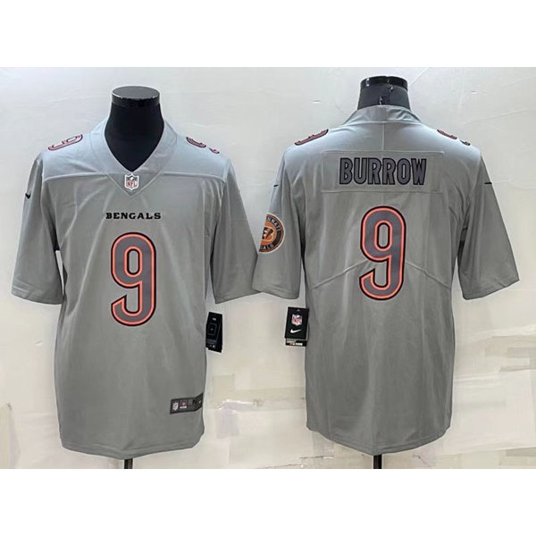 Cincinnati Bengals #9 Joe Burrow Gray With Patch Atmosphere Fashion Stitched Jersey