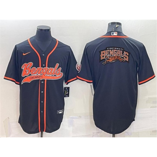 Cincinnati Bengals Black Team Big Logo With Patch Cool Base Stitched Baseball Jersey
