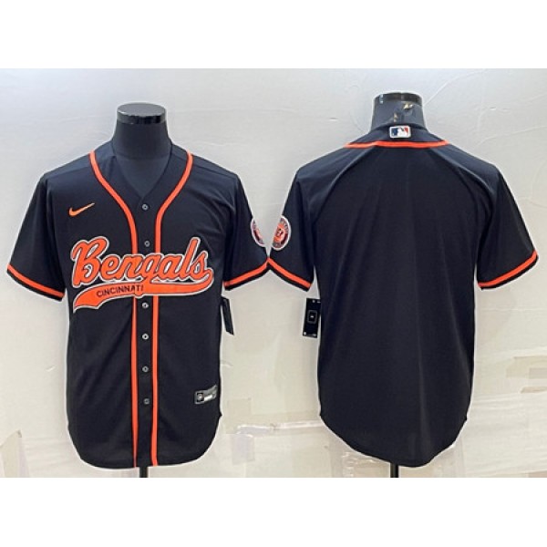 Cincinnati Bengals Blank Black With Patch Cool Base Stitched Baseball Jersey