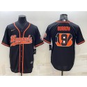 Cincinnati Bengals #9 Joe Burrow Black Team Big Logo With Patch Cool Base Stitched Baseball Jersey
