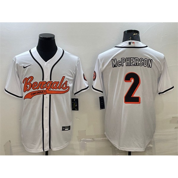 Cincinnati Bengals #2 Evan McPherson White With Patch Cool Base Stitched Baseball Jersey