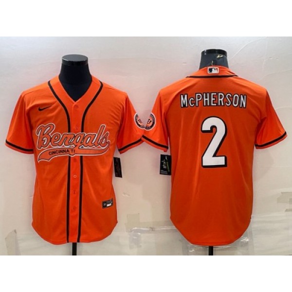 Cincinnati Bengals #2 Evan McPherson Orange With Patch Cool Base Stitched Baseball Jersey