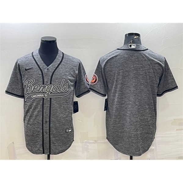 Cincinnati Bengals Blank Gray With Patch Cool Base Stitched Baseball Jersey
