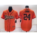 Cleveland Browns #24 Nick Chubb Orange Cool Base Stitched Baseball Jersey