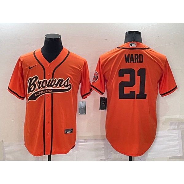 Cleveland Browns #21 Denzel Ward Orange Cool Base Stitched Baseball Jersey