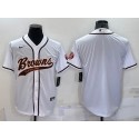Cleveland Browns Blank White With Patch Cool Base Stitched Baseball Jersey