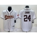 Cleveland Browns #24 Nick Chubb White With Patch Cool Base Stitched Baseball Jersey