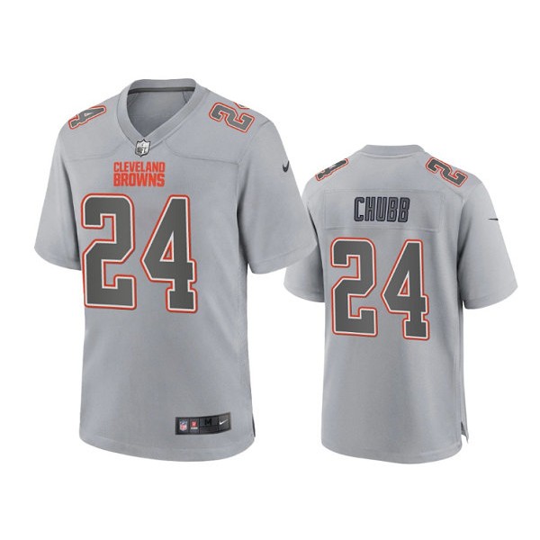Cleveland Browns #24 Nick Chubb Gray Atmosphere Fashion Stitched Game Jersey