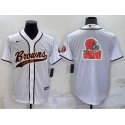 Cleveland Browns White Team Big Logo With Patch Cool Base Stitched Baseball Jersey