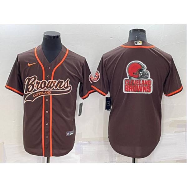 Cleveland Browns Brown Team Big Logo With Patch Cool Base Stitched Baseball Jersey