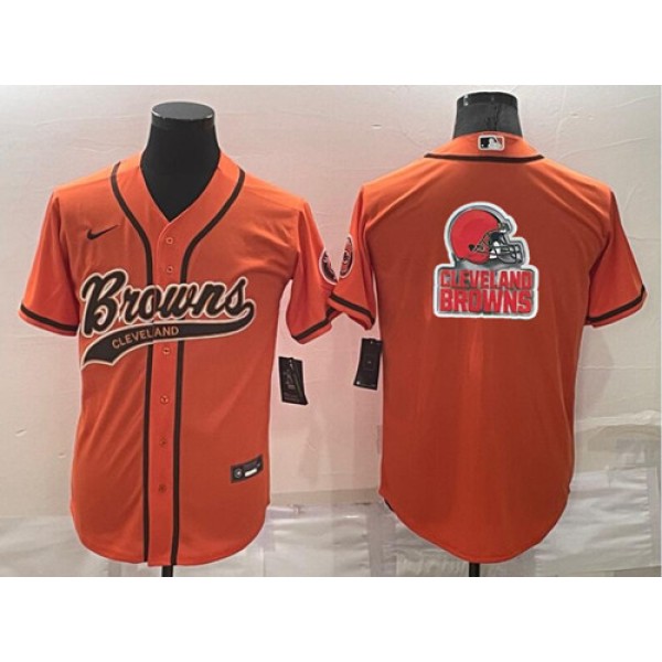 Cleveland Browns Orange Team Big Logo With Patch Cool Base Stitched Baseball Jersey