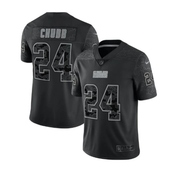 Cleveland Browns #24 Nick Chubb Black Reflective Stitched Jersey