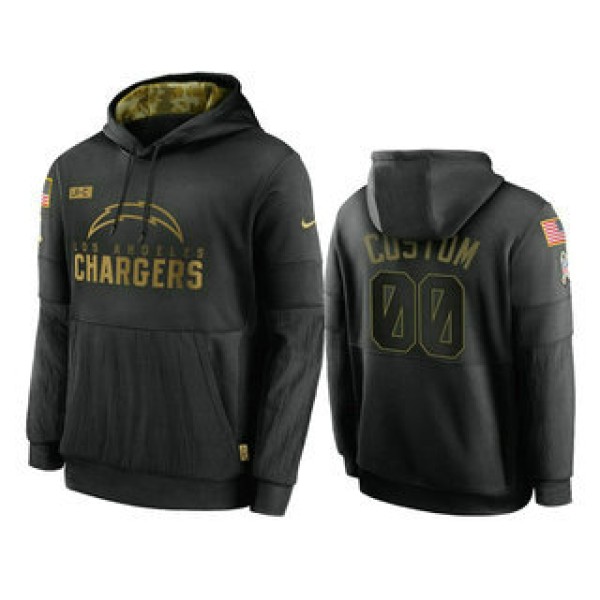 Los Angeles Chargers Customized 2020 Black Salute To Service Sideline Performance Pullover Hoodie