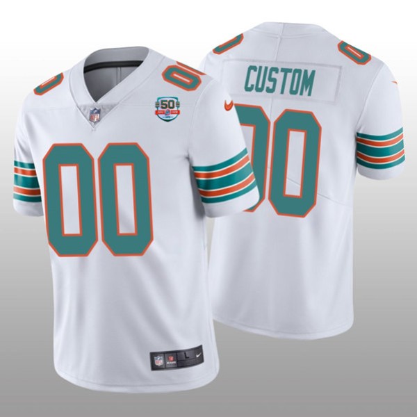 Miami Dolphins Customized Custom 2022 White With 50th Perfect Season Patch Limited Stitched Jersey