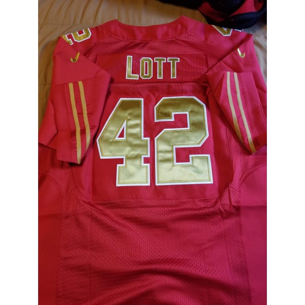 San Francisco 49ers #42 Ronnie Lott Custom Red Color With Gold Letters Rush Vapor Untouchable Limited Stitched NFL Jersey