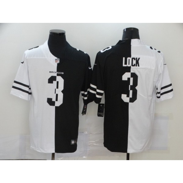 Denver Broncos #3 Drew Lock Black White Split 2020 Stitched Jersey