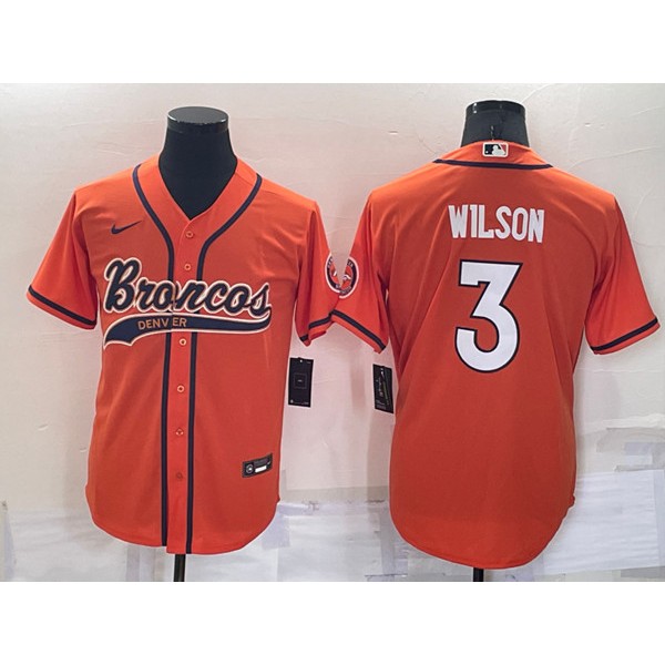 Denver Broncos #3 Russell Wilson Orange Cool Base Stitched Baseball Jersey