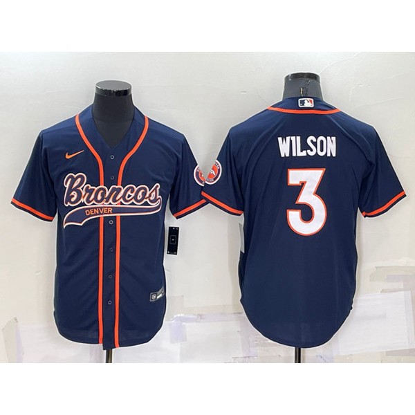 Denver Broncos #3 Russell Wilson Navy Cool Base Stitched Baseball Jersey