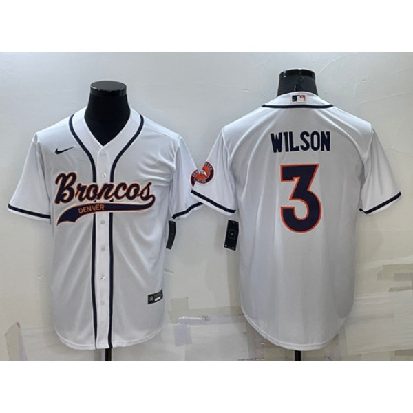 Denver Broncos #3 Russell Wilson White Cool Base Stitched Baseball Jersey