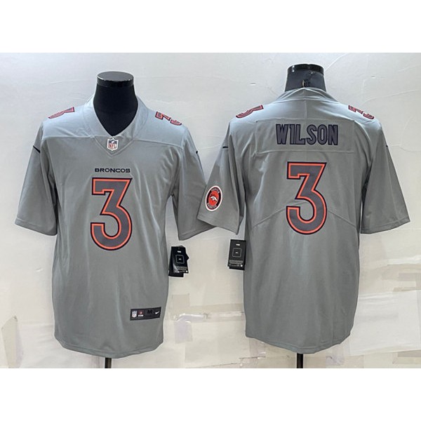Denver Broncos #3 Russell Wilson Gray With Patch Atmosphere Fashion Stitched Jersey
