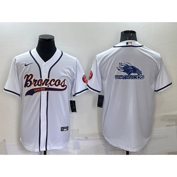 Denver Broncos White Team Big Logo With Patch Cool Base Stitched Baseball Jersey