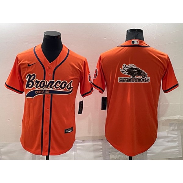 Denver Broncos Orange Team Big Logo With Patch Cool Base Stitched Baseball Jersey