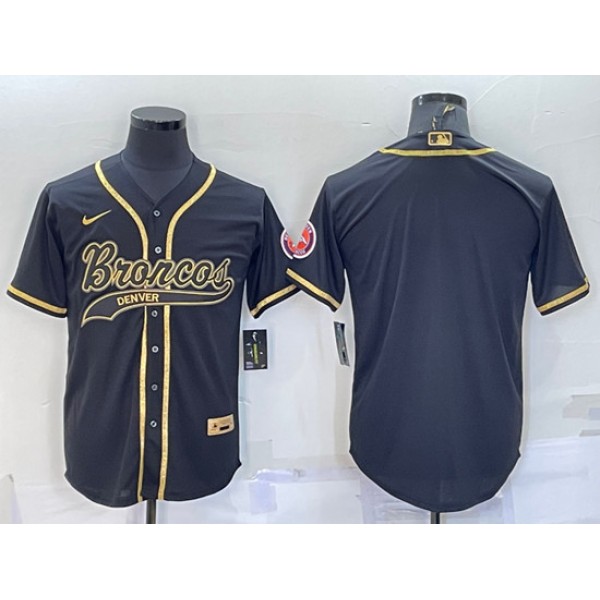 Denver Broncos Blank Black Gold With Patch Cool Base Stitched Baseball Jersey