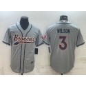Denver Broncos #3 Russell Wilson Gray With Patch Cool Base Stitched Baseball Jersey