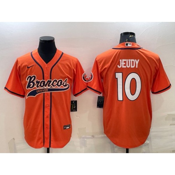 Denver Broncos #10 Jerry Jeudy Orange With Patch Cool Base Stitched Baseball Jersey