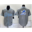 Detroit Lions Gray Team Big Logo With Patch Cool Base Stitched Baseball Jersey