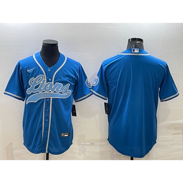 Detroit Lions Blank Blue With Patch Cool Base Stitched Baseball Jersey