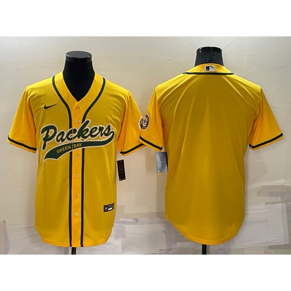 Green Bay Packers Blank Yellow Cool Base Stitched Baseball Jersey
