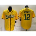 Green Bay Packers #12 Aaron Rodgers Yellow Cool Base Stitched Baseball Jersey