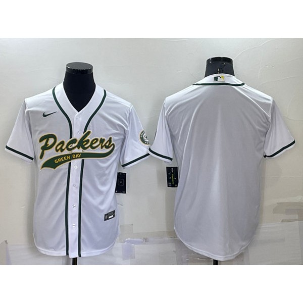 Green Bay Packers Blank White Cool Base Stitched Baseball Jersey