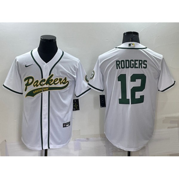 Green Bay Packers #12 Aaron Rodgers White Cool Base Stitched Baseball Jersey