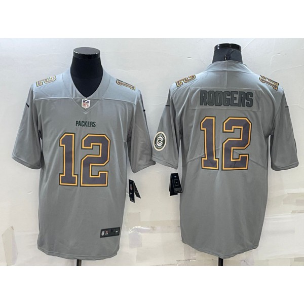 Green Bay Packers #12 Aaron Rodgers Gray With Patch Atmosphere Fashion Stitched Jersey