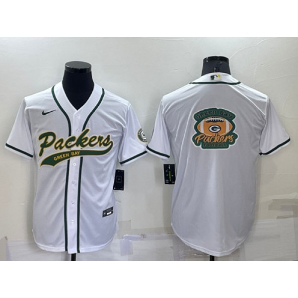 Green Bay Packers White Team Big Logo With Patch Cool Base Stitched Baseball Jersey