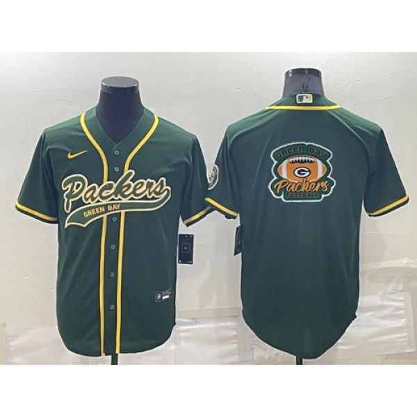 Green Bay Packers Green Team Big Logo With Patch Cool Base Stitched Baseball Jersey