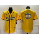 Green Bay Packers Yellow Team Big Logo With Patch Cool Base Stitched Baseball Jersey