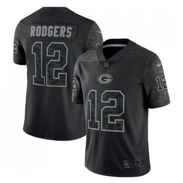 Green Bay Packers #12 Aaron Rodgers Black Reflective Limited Stitched Football Jersey